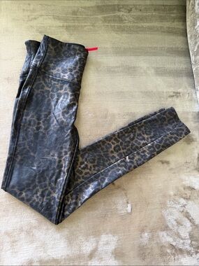 SPANX Faux-Leather Leopard Print Leggings in Black and Brown
